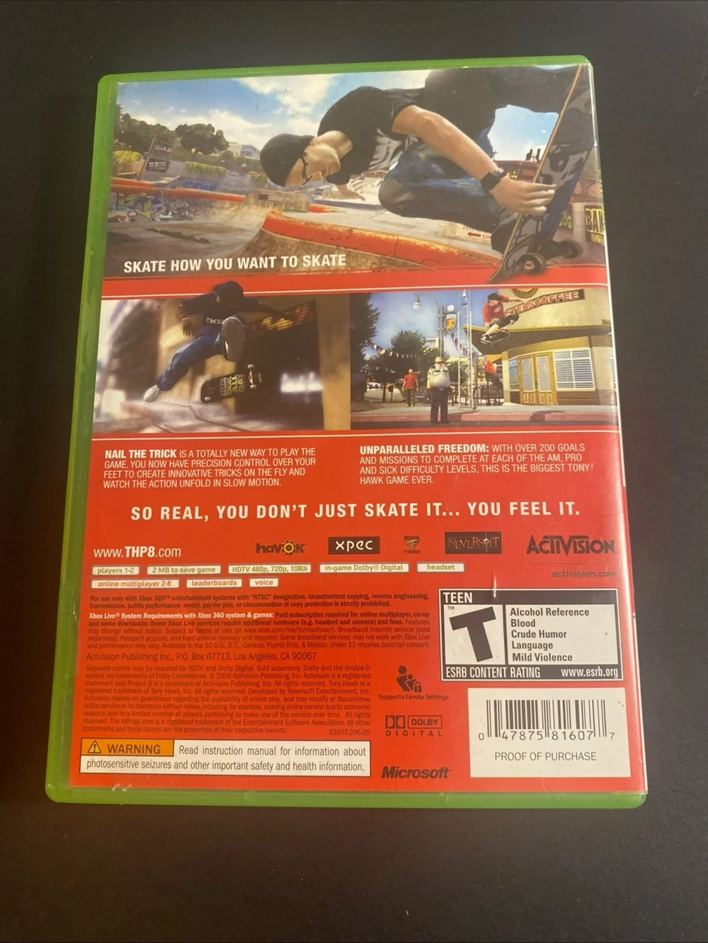 Tony Hawks Project 8 (Microsoft Xbox 360)  No Manual